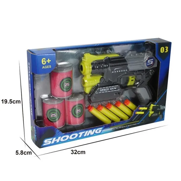 Pistol EVA cu gloante fine si 3 cutii-tinta (2 culori) - image 1