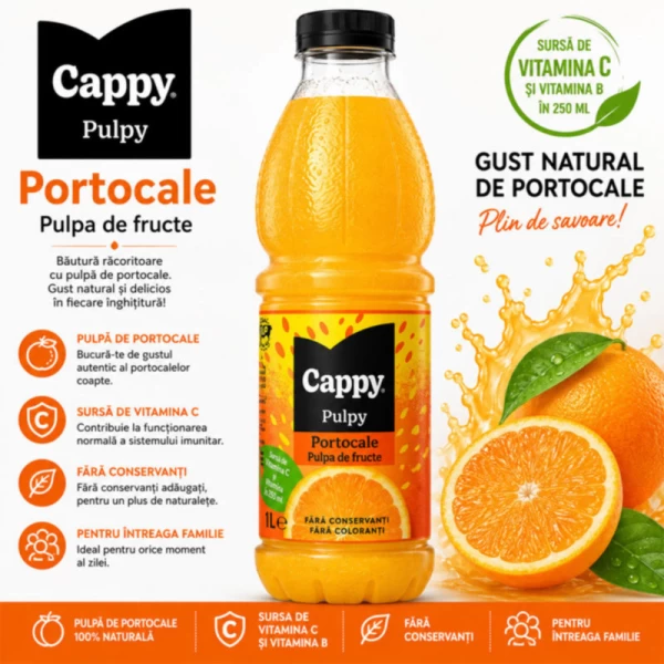 Cappy Pulpy Bautura din nectar Portocala 1L - image 2
