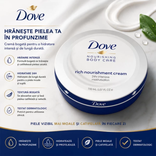 Dove крем питательный универсальный для лица и тела, смягчает и увлажняет 150 мл - image 2