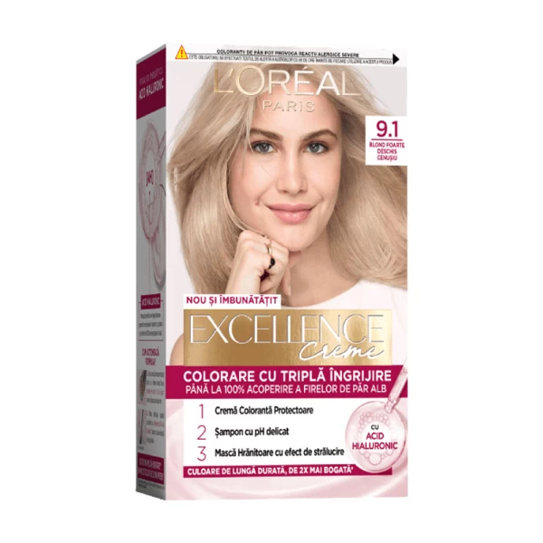 Excellence Vopsea de par 9.1 Blond Foarte Deschis Cenusiu - image 1