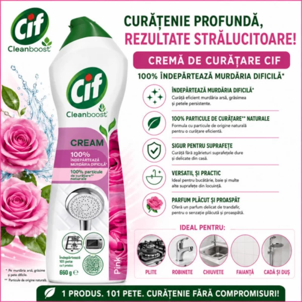 Чистящий крем для кухонных поверхностей Cif Розовый Цветок 500 мл - image 2