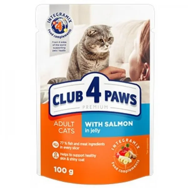 Club 4 Paws Hrană pentru pisici adulte cu somon în jeleu 100g - image 1