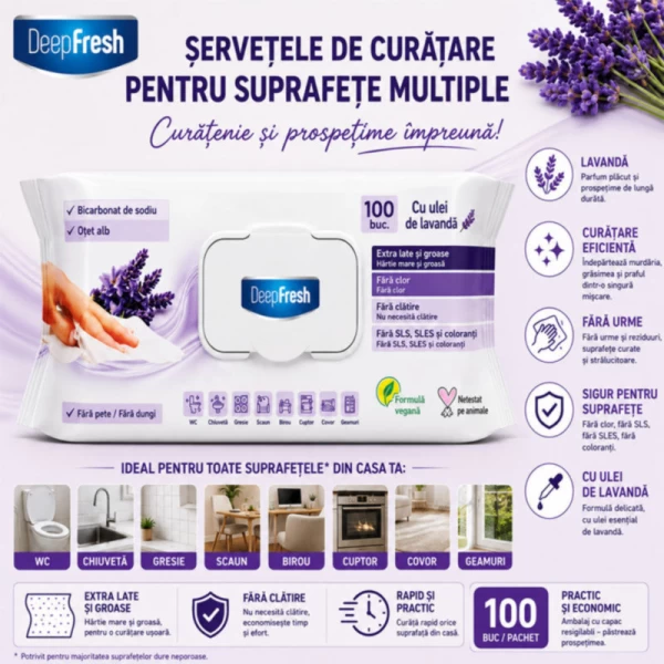 DeepFresh Влажные салфетки для чистки поверхностей Лаванда 100 шт - image 2