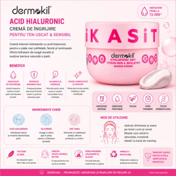 Dermokil Crema de ingrijire 250 ml hidratanta cu acid hialuronic - image 2
