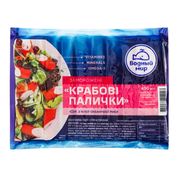 Крабовые палочки замороженные с белой океанической рыбы Водный Мир в/у 450г - image 1