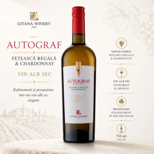 Autograf Feteasca Regala & Chardonnay vin alb sec 750 ml - image 2