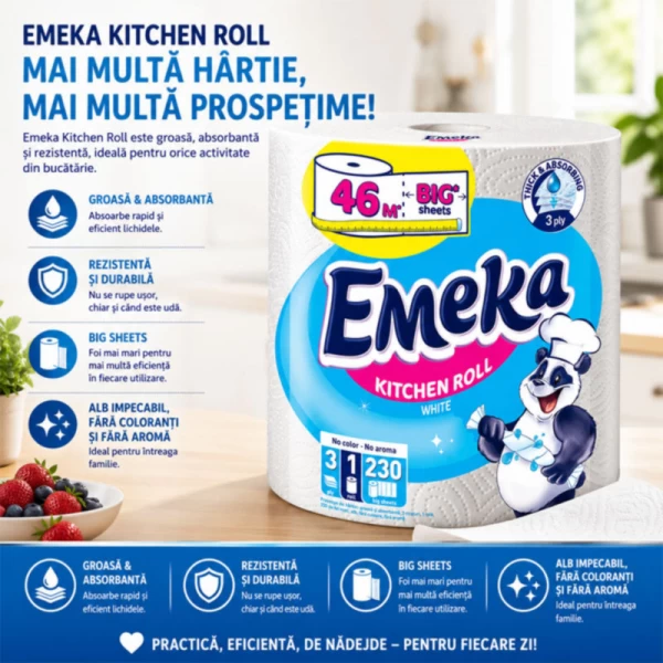 Emeka Prosop de bucatarie White Jumbo, 3 straturi, 1 rola, 230 foi - image 2