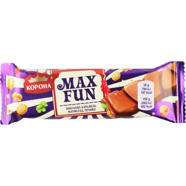 Шоколад молочный Корона Max Fun мармелад-печенье-карамель, 38г - image 1
