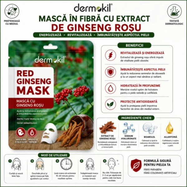 Dermokil Masca tip servetel pentru fata Red Gingseng 20 g - image 2