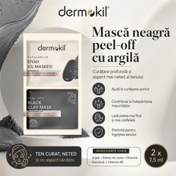 Dermokil Masca cu argila neagra peel-off 2 × 7,5 ml - image 2