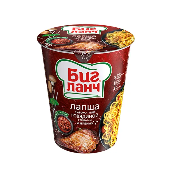 Лапша биг ланч 65 г с говядиной грибами и зеленью стакан - image 1