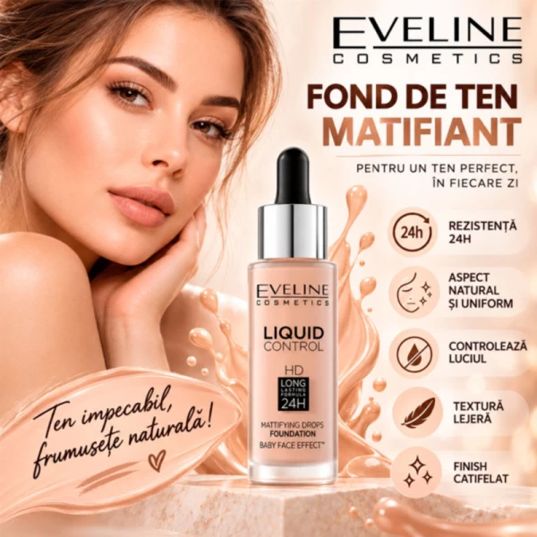 Инновационная жидкая тональная основа Eveline Liquid Control №015 Light Vanilla 32 мл - image 2