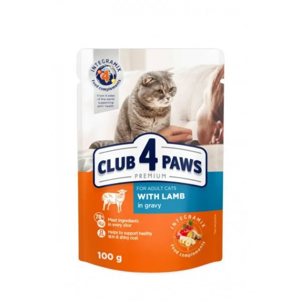 Club 4 Paws Влажный корм для взрослых кошек с Ягненком в соусе Премиум 100 г - image 1