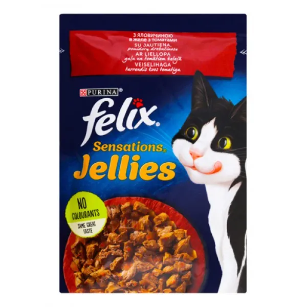 Felix Sensations Conserve de hrană pentru pisici Jeleuri cu carne de vită în jeleu cu roșii 85g - image 1