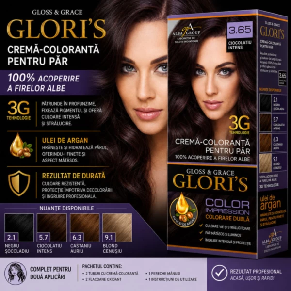 Glori's Vopsea de par 3.65 Castaniu închis 50ml - image 2