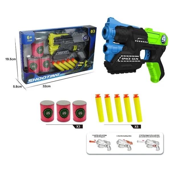 Pistol EVA cu gloante fine si 3 cutii-tinta (2 culori) - image 2