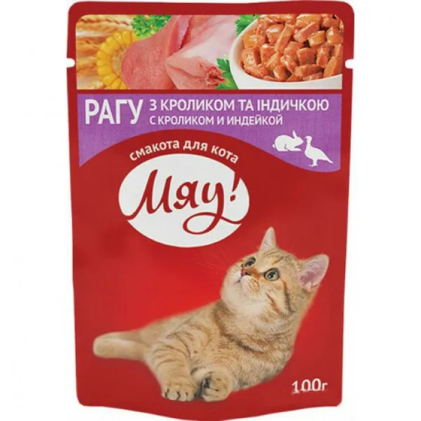 Meau! Hrană pentru pisici cu iepure și curcan 100 g - image 1