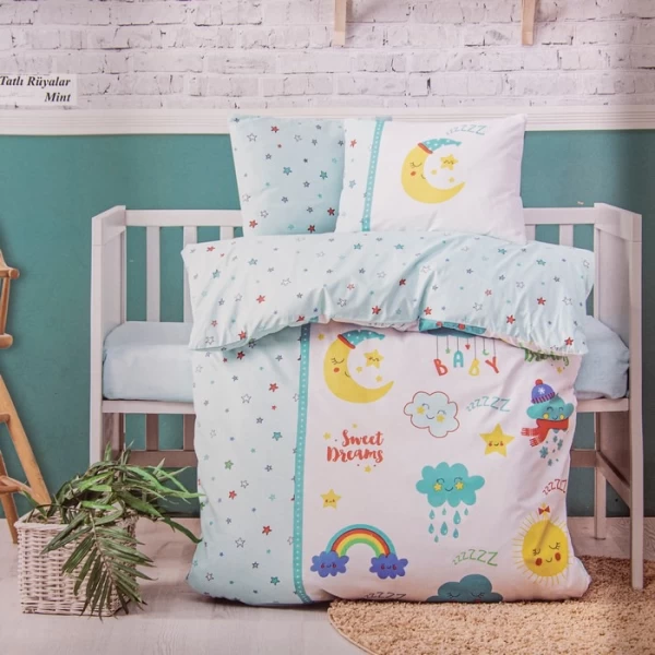 Set lengerie de pat, IRINA HOME, Pentru Copii, 100x150 cm, 120x150 cm, 35x50cm, Bumbac, Menta - image 1