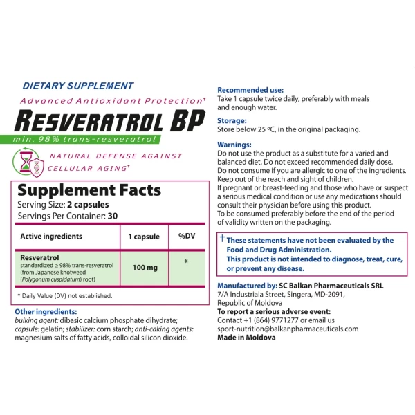 BP Resveratrol, Antioxidantul Longevitatii, 60 Capsule - image 3