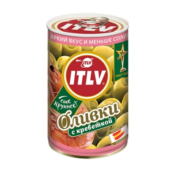 Оливки зеленые фаршированные креветками, Itlv (110g - 200/220) 314мл - image 1