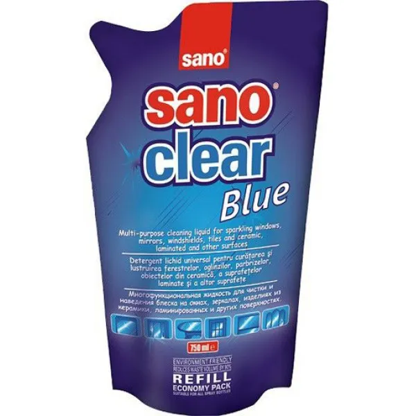 Средство для мытья стекол Sano Clear Blue 750 мл (запасной блок) - image 1