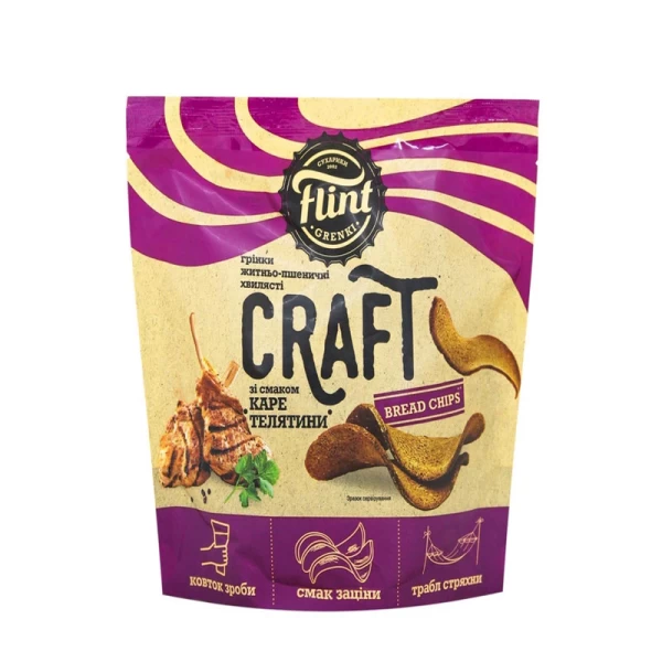 Гренки ржано-пшеничные волнистые со вкусом Каре телятины 90г Flint Craft Grenki - image 1