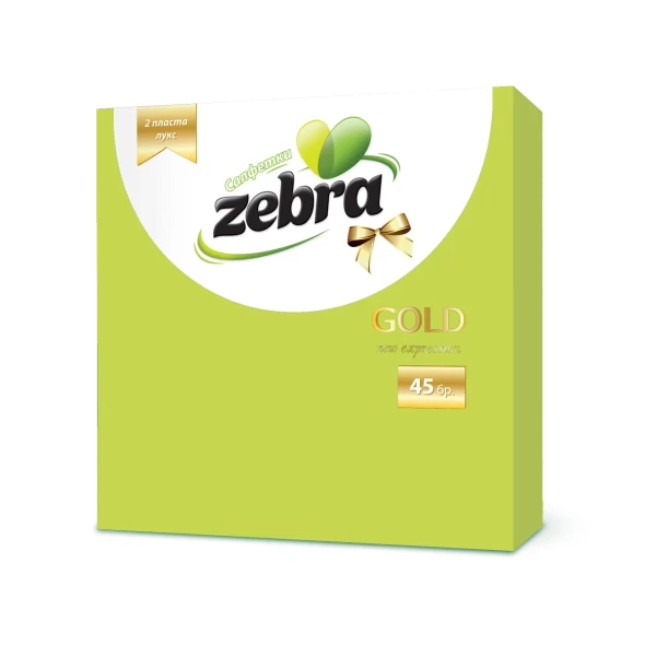 Zebra бумажные салфетки 33x33 2 слойные 45 шт Зелёные - image 1