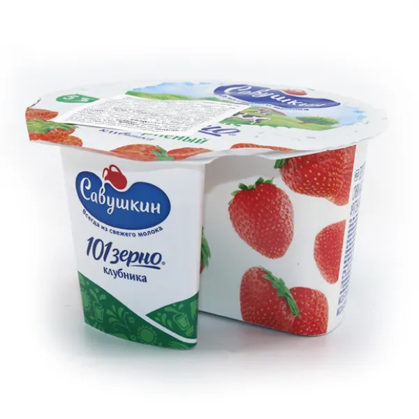 Творог зерненый Савушкин 101 зерно+сливки клубника 5% 130г - image 2