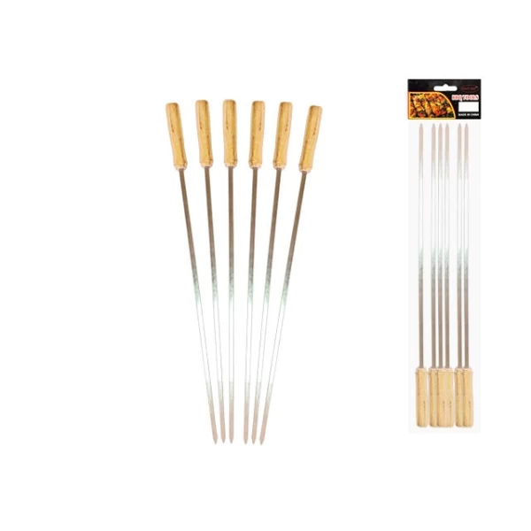 Набор шампуров BBQ 6шт, 50сmX0.6cm, ручка дерево - image 1