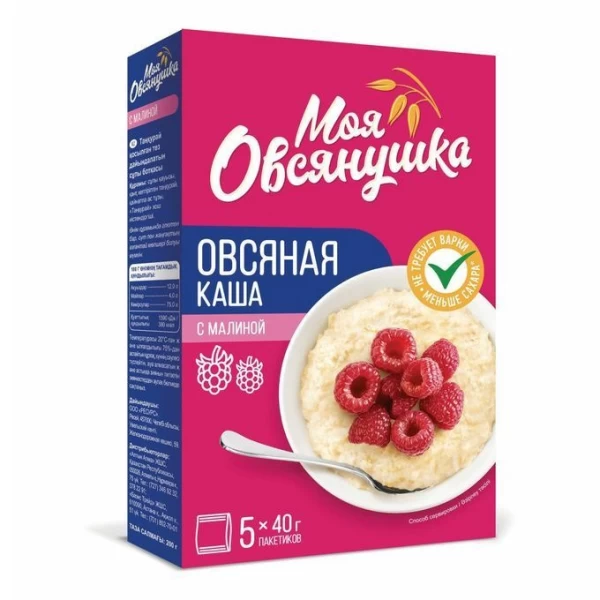 Овсяная каша с малиной без варки Моя Овсянушка, 5 пак * 40 гр - image 1
