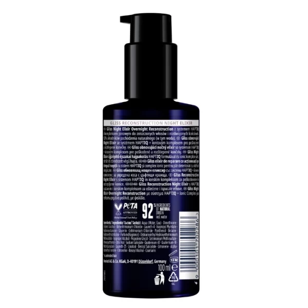 Gliss Ser tratament pentru par deteriorat si despicat, Night Elixir Overnight Reconstruction, 100ml - image 2