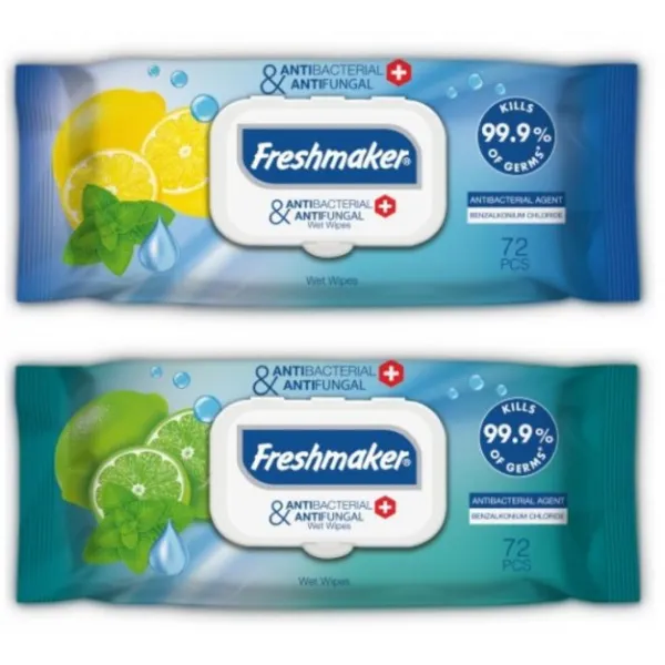 Влажные салфетки Freshmaker Antibacterial 72 шт с крышкой - image 1
