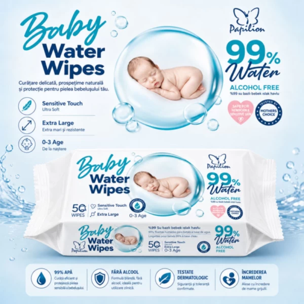 Влажные салфетки для новорождённых Papilion Baby 99% воды 50 шт - image 2