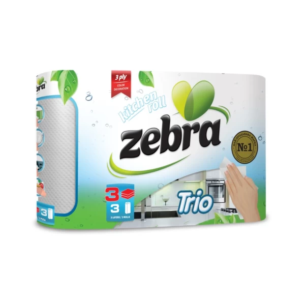 Zebra Trio Полотенца кухонные 3 рул 3 слоя - image 1