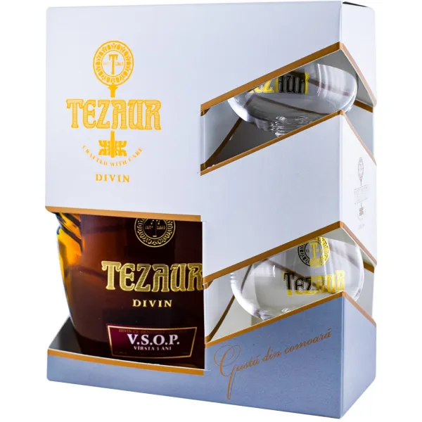 Divin Tezaur Gold 5 лет VSOP 0,5л подарочный набор с 2 стакана - image 1