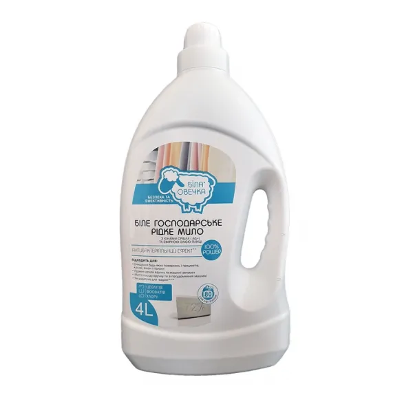 Хозяйственное жидкое мыло Белая Овечка 100% Рower Белое 4л - image 1