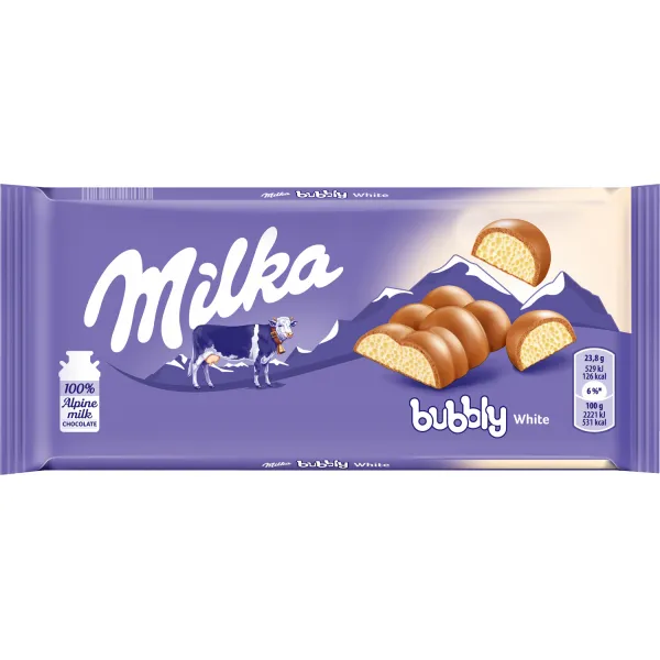 Шоколад молочный Milka Bubbly наполненный белым пористым шоколадом 95 г - image 1