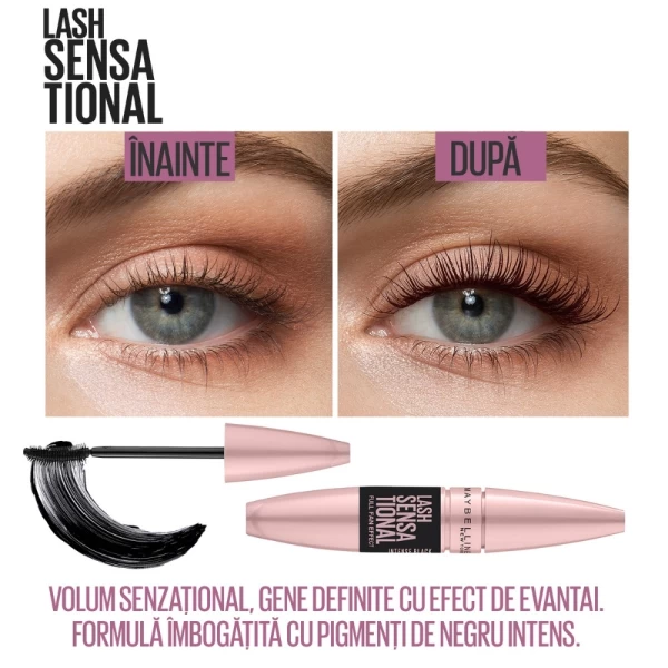 Mascara pentru volum si gene definite Lash Sensational, Intense Black, 9.5 ml, Maybelline - image 3
