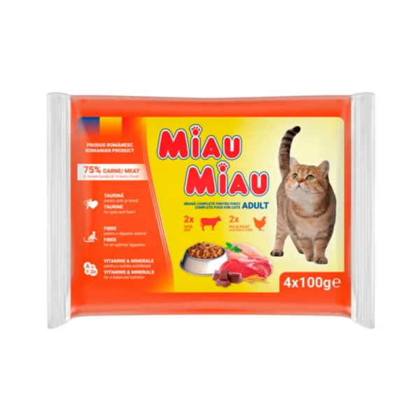 Miau-Miau влажный корм для взрослых кошек Микс 4x100 гр Говядина и Курица - image 1