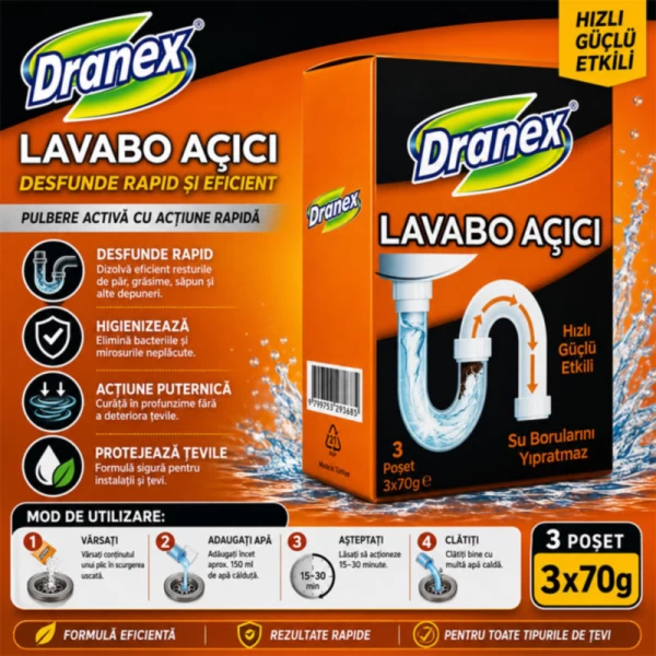 Dranex Granule pentru curatarea tevilor 3x70 gr (carton) - image 2