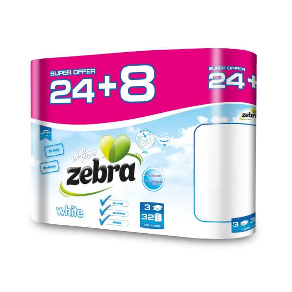 Zebra White Туалетная бумага 24+8 рул 3 слойная - image 1