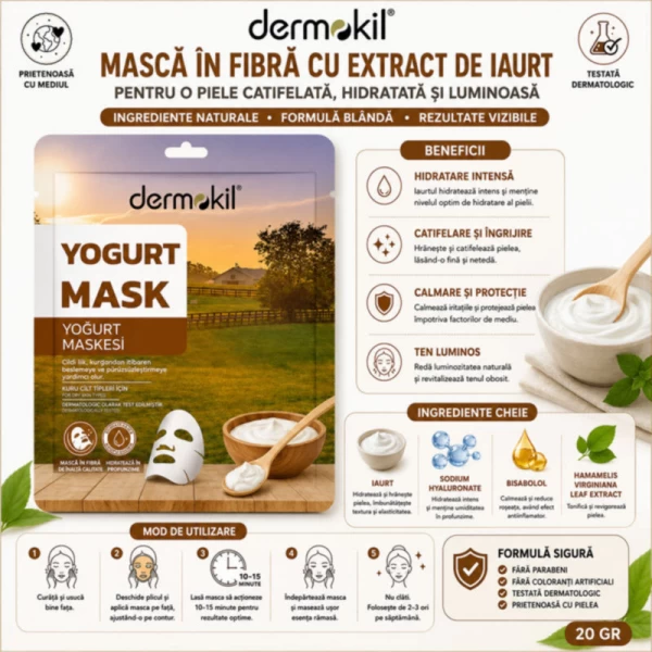 Dermokil Masca tip servetel pentru fata Yogurt 20 g - image 2