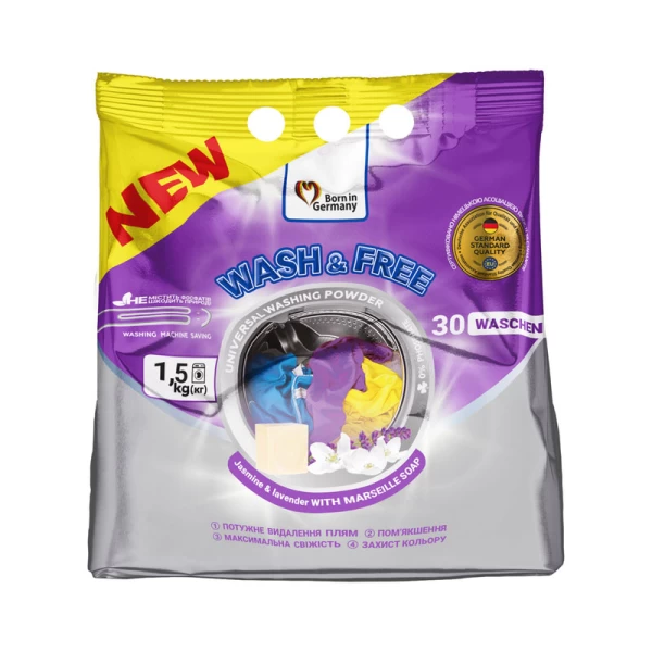 Wash&Free Detergent de rufe Jasmin & lavanda cu sapun Marsilia 1500g - image 1