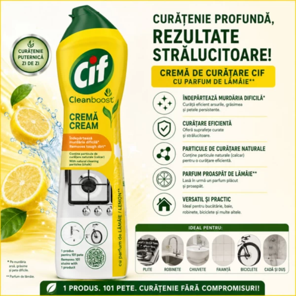 Cif универсальный чистящий крем для кухни, для плит и стеклокерамики 500 мл Лимон - image 2