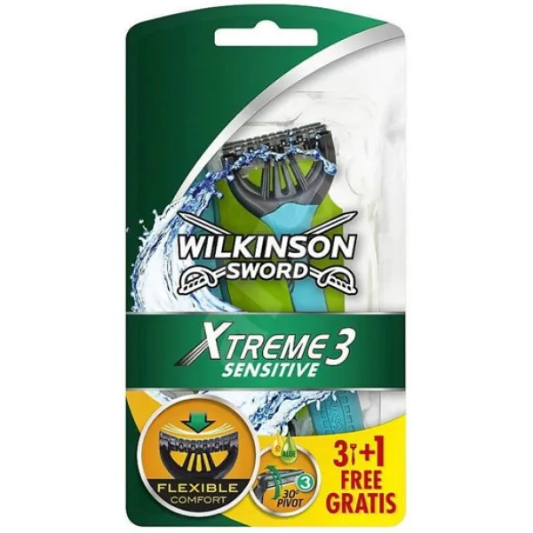 Одноразовые станки Wilkinson Sword Xtreme 3 Sensitive для мужчин в упаковке 3 + 1 шт - image 1