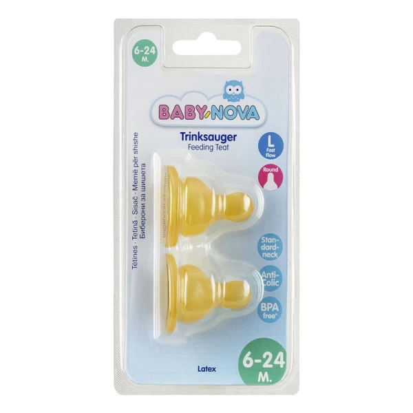 Baby-Nova Tetina 6 luni+, cu debit rapid, Latex, fara BPA, 2 bucati - image 1