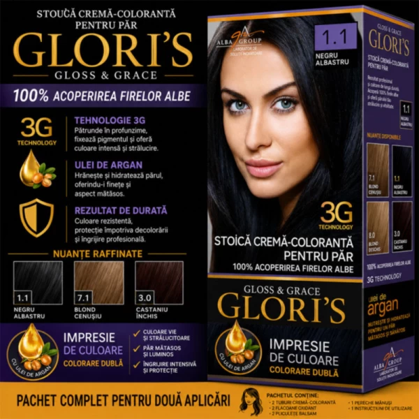 Glori's Vopsea de par 1.1 Albastru-negru 50ml - image 2