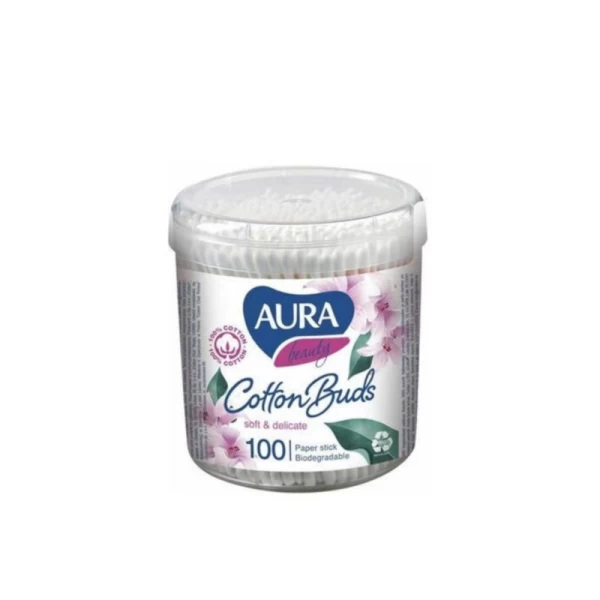 Ватные палочки с круглым наконечником биоразлагаемые Aura 100 шт - image 1