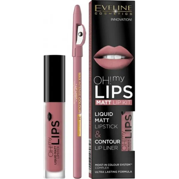 Eveline Set №7 Ruj de buze mat Oh My Lips 4,5ml +Creion de buze Max intens color - image 1