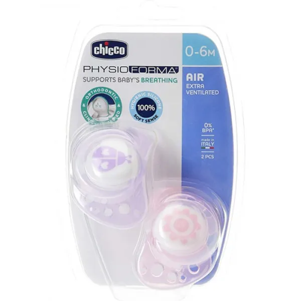 Chicco Пустышка Physio Air, силикон, 0-6 м, 2шт девочка - image 1